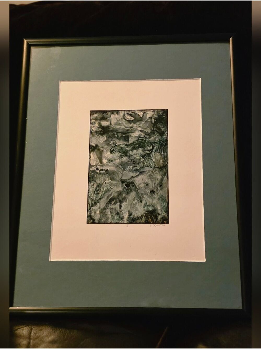4/$97 Deal! Vintage West Coast Artist Black and Teal Abstract Art Work